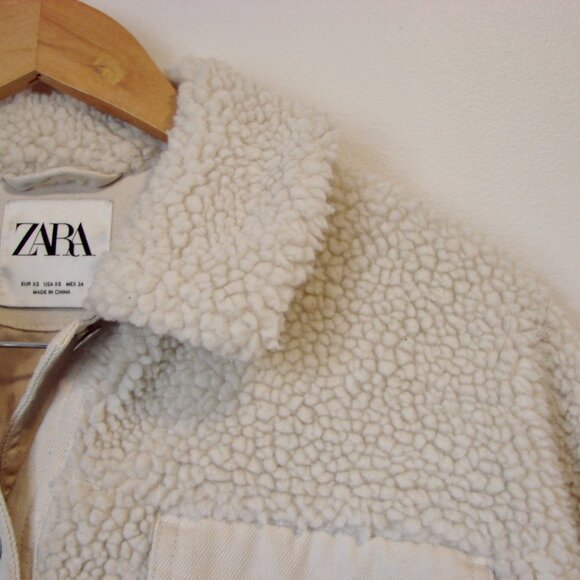 Zara Faux Sherpa Shearling Jacket Cream Teddy Bear Button Up Collar Size XS - Picture 8 of 16